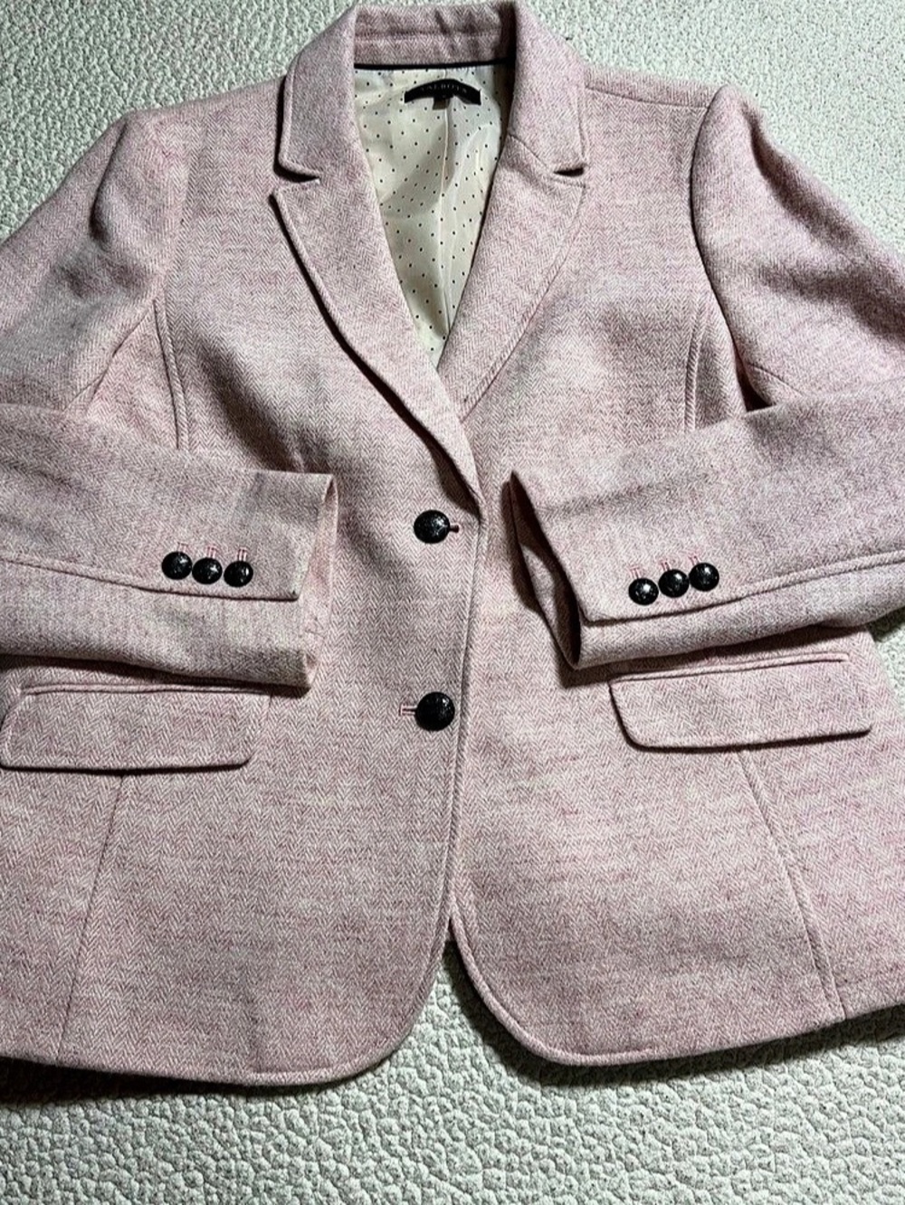 Talbots Aberdeen Shetland Wool Blend Herringbone Blazer Pink Size 16